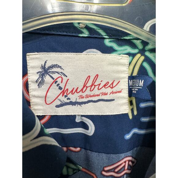 Chubbies Neon Flamingo Cocktail Print Shirt Size Medium - Picture 3 of 7